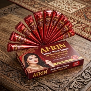 Afrin Instant Mehendi Cone Box <b>Red</b> Colour Guarantee Fast Stain Natural <b>Henna</b> Paste Cones Pack For Wedding Body Art Design - Product Image 2