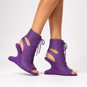 <span class=keywords><strong>Sandali</strong></span> con zeppa viola da donna all'ingrosso, con tacco alto e punta aperta, allacciati alla caviglia - Product Image 6