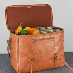 Large Cooler Bag Custom Cooler Backpack PU Leather Wine Beer Lunch Bag Large Insulated Cooler Bag