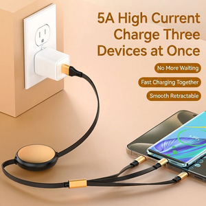 Cable de Carga Rápida Retráctil 3 en 2 de 120W, USB Tipo-C, Micro USB, 8 Pines, Núcleo de Cobre Puro, Supercargador de 1.2m 6A para Viajes y Uso Móvil - Product Image 1