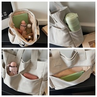 Sac à main pour femme en toile de couleur unie avec impression personnalisée, sac fourre-tout multi-poches, grande capacité, sac à bandoulière pour un usage quotidien