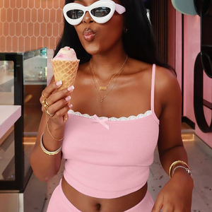 Spring and Summer New Fashion Lace <b>Patchwork</b> Halter <b>Top</b> Slim Shorts Set for Women Fashion - Product Image 3