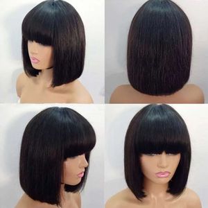 วิกผมแท้สีดำแบบสั้นตรง ไม่มีลูกไม้  พร้อมหน้าม้า  ความหนาแน่น 150% สำหรับผู้หญิงผิวสี  ขายตรงจากโรงงาน - Product Image 2