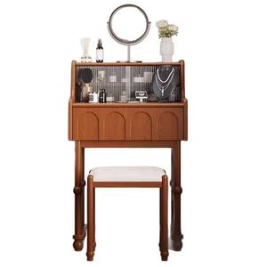 French Vintage Style Ash Wood Dressing <b>Table</b> With Mirror Storage Bedroom <b>Makeup</b> Vanity - Product Image 5