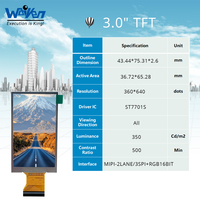 Module LCD TFT IPS BOE 3 pouces, résolution 360x640, interface 3SPI+RGB16BIT, rétroéclairage LED, circuit intégré de pilote HX8238, 400cd/m2, -20~+70, OEM/ODM