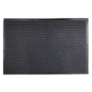 EIFFEL HOME Three Striped Dark Gray Rectangle Non Woven Fabric Antimicrobial Extra Thick PVC-coated Backing Commercial Hotel Mat - Product Image 1