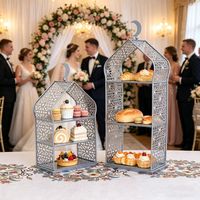Nicro Prix d'usine Présentoir à trois niveaux en fer doré pour fruits, desserts, gâteaux et bonbons, Centre de table Ramadan, Décoration de maison Aïd Moubarak