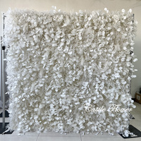 FW510-1 Mur de fleurs artificielles en soie en gros, décoration murale, blanc, rouleau de 8 pieds x 8 pieds, toile de fond de mur de fleurs pour mariage, mur de fleurs 3D 5D
