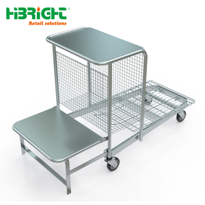Multifunctional Supermarket Stock Picking <b>Trolley</b> Mobile Merchandising Cart with Writing Table and Step Ladder for Retail Invent - Product Image 1