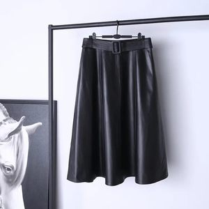 New Arrival Pleated leather skirts for <b>women</b> Elegant Brown A-Line <b>women's</b> midi skirt Office Casual Daily Wear <b>women</b> formal skirt - Product Image 4
