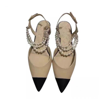 Sandales à chaîne de perles pour femmes, nouvelles chaussures à talons hauts pointus et colorées