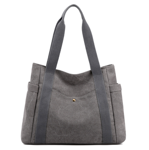 Gray Canvas <b>Women</b> <b>Messenger</b> <b>Bag</b> Tote Shoulder Handbag Zipper Closure Large Capacity Polyester Lining for Daily Travel Shopping - Product Image 1
