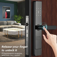 Cerradura de Puerta Inteligente Semiautomática con Manija, Desbloqueo por Huella Dactilar, Contraseña, Tarjeta RFID y Nube para Seguridad Digital en el Hogar