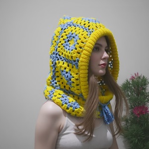 Cagoule <span class=keywords><strong>de</strong></span> <span class=keywords><strong>ski</strong></span> au crochet motif carré Granny pour <span class=keywords><strong>femme</strong></span>, faite main, style vintage, avec liens <span class=keywords><strong>de</strong></span> fixation - Product Image 6