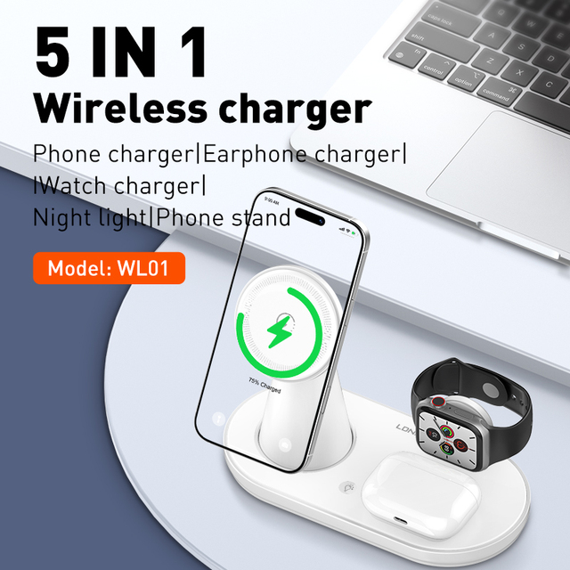 LDNIO WL01 High Quality Watch Phone 5 in 1 Wireless Charger Cargadores Inalambricos Magnetic Wireless Charger