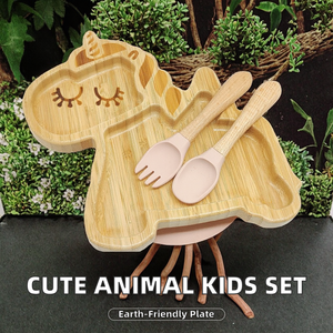 Assiette en bois pour bébé, écologique, motif animal koala éléphant, assiette mignonne pour enfants, ensemble d'alimentation pour bébé en bois avec silicone de qualité alimentaire, licorne - Product Image 2