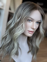 Perruque médicale casher ondulée mi-longue blond cendré, 100 % cheveux humains vierges, avec dessus en dentelle, pour femmes atteintes d'alopécie