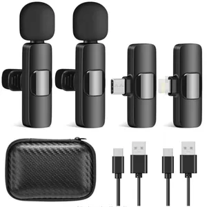 k9 Wireless Microphone 2 in 1 Portable Audio Video Recording Lavalier Microphone Usb c Wireless Lav Lapel Mic for iphone USB-C