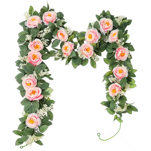 Décoration murale haut de gamme en rotin pivoine pour mariage, fleurs artificielles, feuilles de rose et camélia simulés - Product Image 1