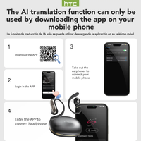 Casque de traduction AI HTC NE52 Bluetooth V6.0 Écouteurs HiFi Appel à très faible latence Réduction de bruit OWS Écouteurs sportifs