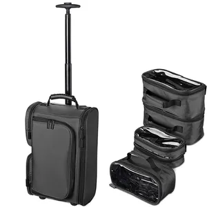 旅行拉杆包轮子牛津行李户外化妆品旅行储物组织器，带可拆卸分隔器侧袋