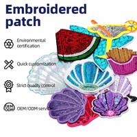 Patch brodé personnalisé à sequins thème Océan, Coquillage et Queue de Sirène, pour l'été et la plage, thermocollant pour vêtements, sacs et chapeaux