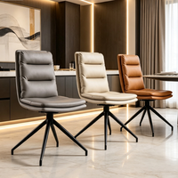 Chaise de salle à manger moderne nordique de luxe léger avec revêtement en cuir, structure pivotante en métal et panneau de fibres à densité moyenne pour la maison