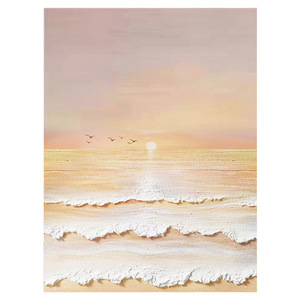 Peinture à l'huile peinte à la main, paysage de plage au lever du soleil, art moderne minimaliste, décoration murale sans cadre, effet visuel 3D, salon - Product Image 5