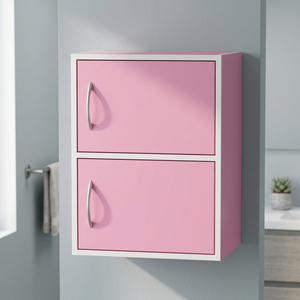 OEM 1612 Modern Wood 2 Door Contemporary <b>Storage</b> <b>Cabinet</b> Compact Living Room <b>Bedroom</b> Organizer Handles Blossom Pink - Product Image 3