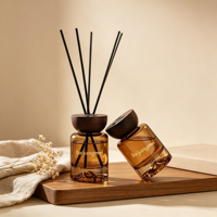 Vente en gros de flacons diffuseurs de parfum vides de 120 ml avec bouchon en bois, flacon en verre dégradé noir et dégradé brun