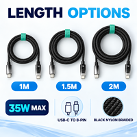 Câble de charge et de données USB-C 35W vers 8 broches avec affichage numérique, moniteur de puissance en temps réel, tressé en nylon, fournisseur en gros