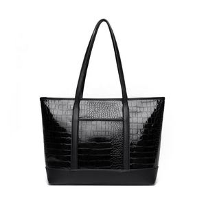 Nouvelle mode de sac fourre-tout en cuir <span class=keywords><strong>noir</strong></span> motif crocodile pour femmes sac à main en PU avec poche avant - Product Image 1