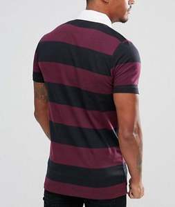 Premium Anti-Wrinkle Yarn Dyed 100% Cotton Stand Collar for <b>T</b>-<b>shirt</b> Short Sleeve Regular Fit Solid Color with <b>Stripe</b> Design - Product Image 4