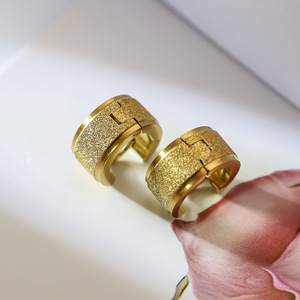 Fashion Cuff Earrings Gold Geometric Shape Wide Titanium Steel Frosted Design Unisex Style Minimalist High-End Jewelry - Product Image 1