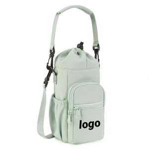 Stock for Leather Insulated Cup Twill Water <b>Bottle</b> Single Shoulder <b>Bag</b> Crossbody Kettle Sleeve Drawstring Zipper - Product Image 1