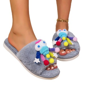 Nouvelle mode mignon drôle laine pantoufles pour filles semelle épaisse ménage paresseux hommes femmes chaussures bout ouvert pantoufles - Product Image 2