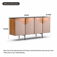 Buffet de luxe 1,6 m avec plateau en marbre Verde Alpi naturel et placage en noyer, meuble de salle à manger avec revêtement en cuir de selle