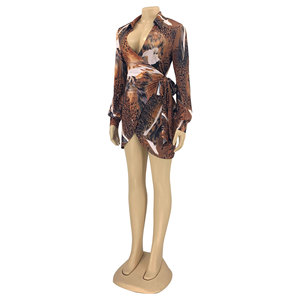 <span class=keywords><strong>Abito</strong></span> estivo da donna manica lunga colore Sexy stampa leopardata fasciatura divisa scollo a V <span class=keywords><strong>abito</strong></span> da festa avvolgente irregolare - Product Image 5