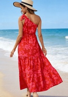 Robe longue asymétrique florale à une épaule pour femme, style bohème, avec nœud et volants, lavable, idéale pour la plage, les vacances ou les invités de mariage, 97 % polyester