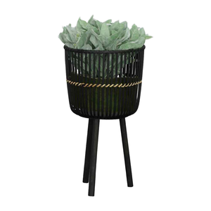 Jardinières traditionnelles en bambou sur pieds 11/13/15 pouces, noires, durables - Product Image 1