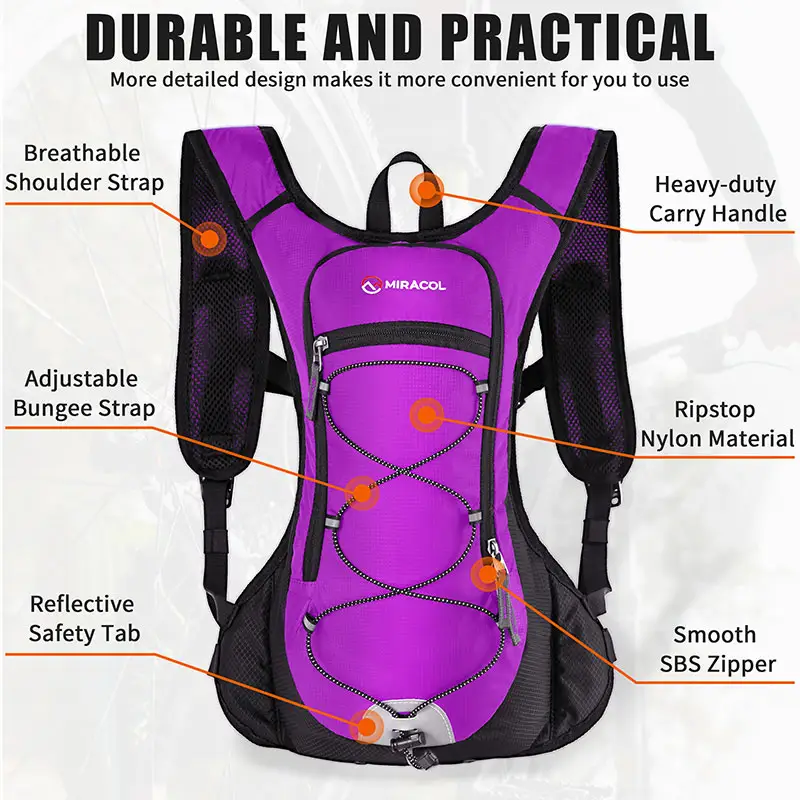 Sac à dos d'hydratation unisexe léger en nylon pour la randonnée, le cyclisme, la course et le camping avec système d'eau potable