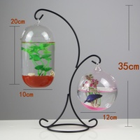 Vase rond en forme de sphère, aquarium suspendu en verre pour poissons rouges, aquarium de bureau pour betta, aquarium double suspendu en verre transparent