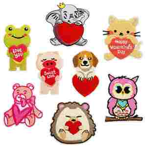 Patch thermocollant brodé motif animaux mignons (chien, éléphant, chat, grenouille, ours, hérisson) et cœur d'amour pour la Saint-Valentin, idéal pour la décoration - Product Image 1