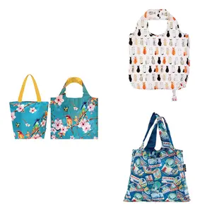 Hot sale eco friendly reusable cheap portable bag folding polyester tote rpet, foldable shopping bags with your design/