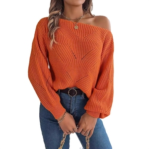 Pull décontracté à découpes et col à lettres, épaules dénudées, manches lanternes, collection Automne/Hiver 2026 - Style européen et américain pour femme - Product Image 5