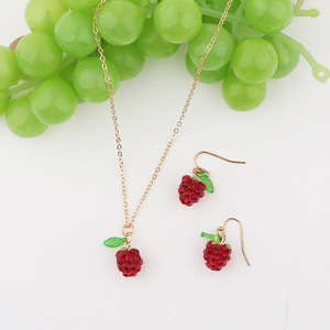 Phong cách retro sang trọng Raspberry bông tai vòng cổ Set thời trang cao cấp của phụ nữ trang sức Set ba mảnh hình dạng trái cây - Product Image 2