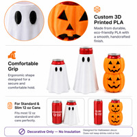 Support de canette personnalisé en PLA pour boissons, style Halloween, motif fantôme et citrouille, 12 oz, avec capuchon anti-poussière