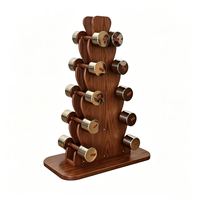 Support de rangement portable et réglable en forme d'arbre pour haltères, en bois de chêne rouge poli, durable, pour salle de sport