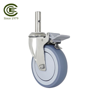 Roues pivotantes en acier robuste de 5 pouces avec tige en TPR, verrouillables, pour chariots de lit d'hôpital, capacité de charge de 130 kg