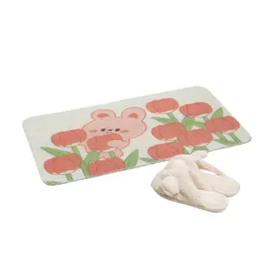 Pink Pig Cute Flower Welcome Home Foot Mat Puerta interior Personalizado Outdoor Door Mat para raspador de zapatos